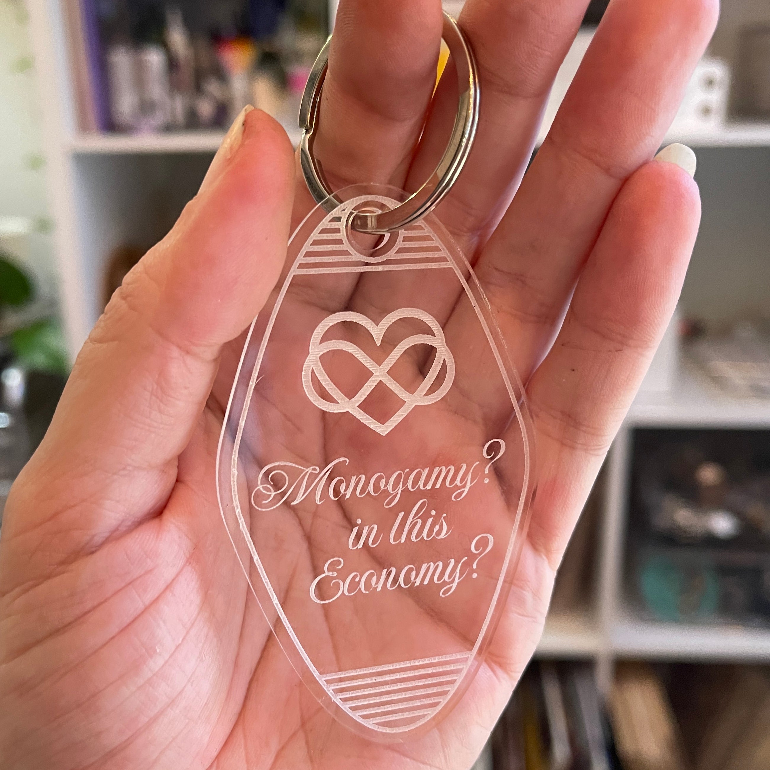 Monogamy? In This Economy? - Polyamory Motel Keychain Keychain Restrained Grace   