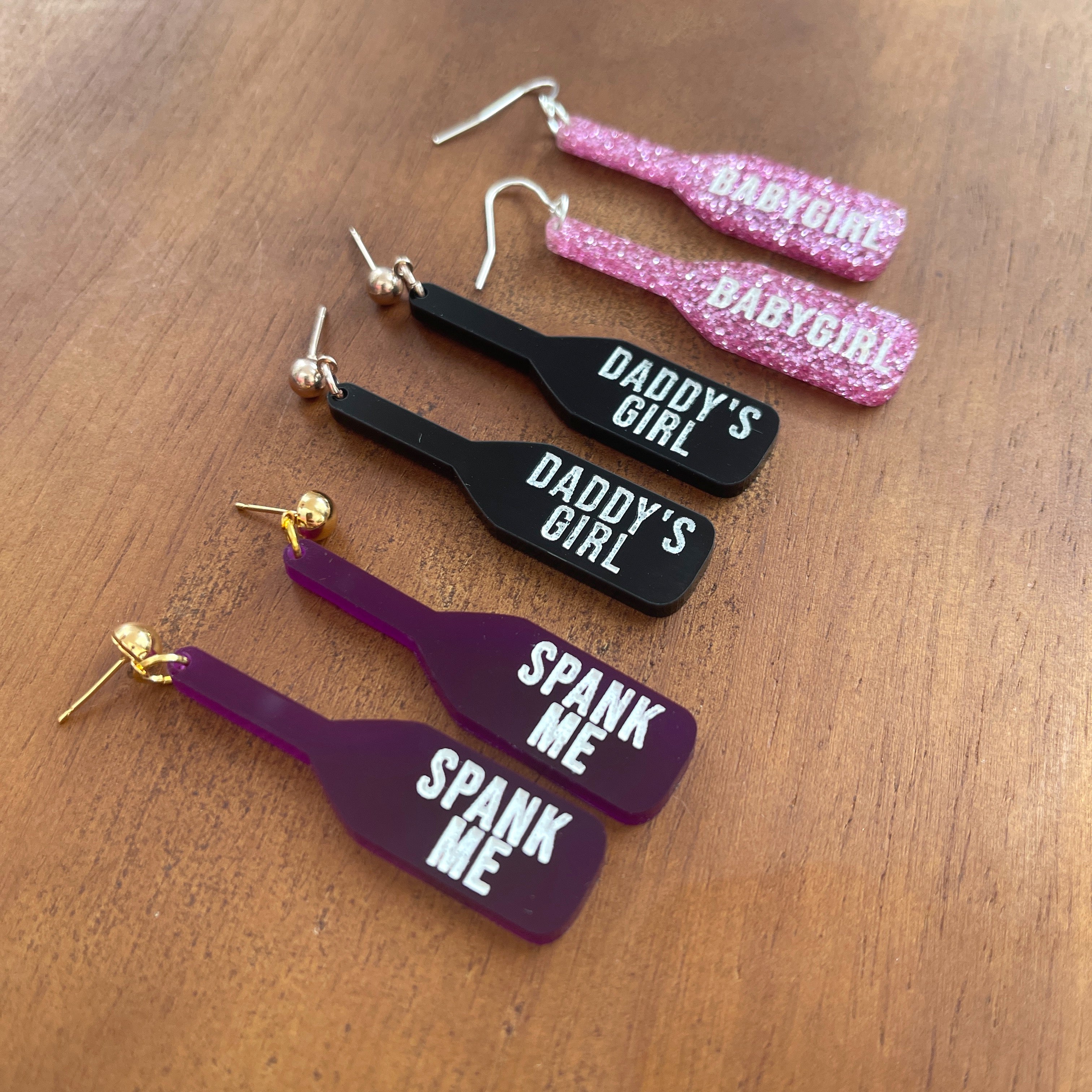 Design Your Own BDSM Paddle Earrings - Custom Engraved Earrings Restrained Grace   