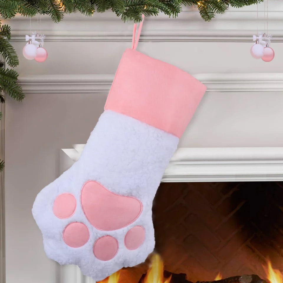 Paw Print Stocking in White and Pink Stocking Restrained Grace   