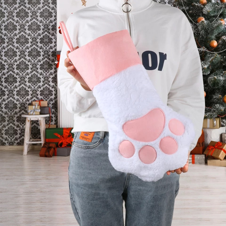 Paw Print Stocking in White and Pink Stocking Restrained Grace   